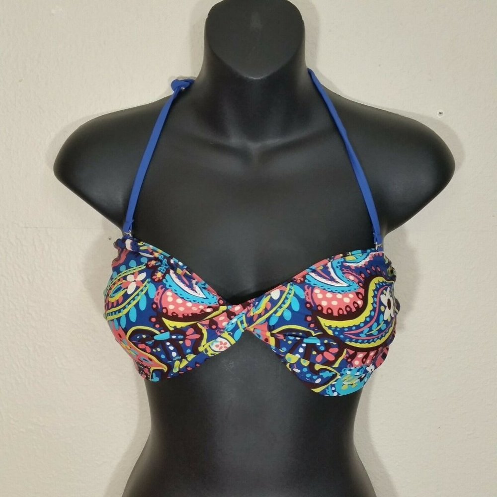 Juniors Sunshine Zone Bikini Swim Top Convertible Blue Floral Size Large